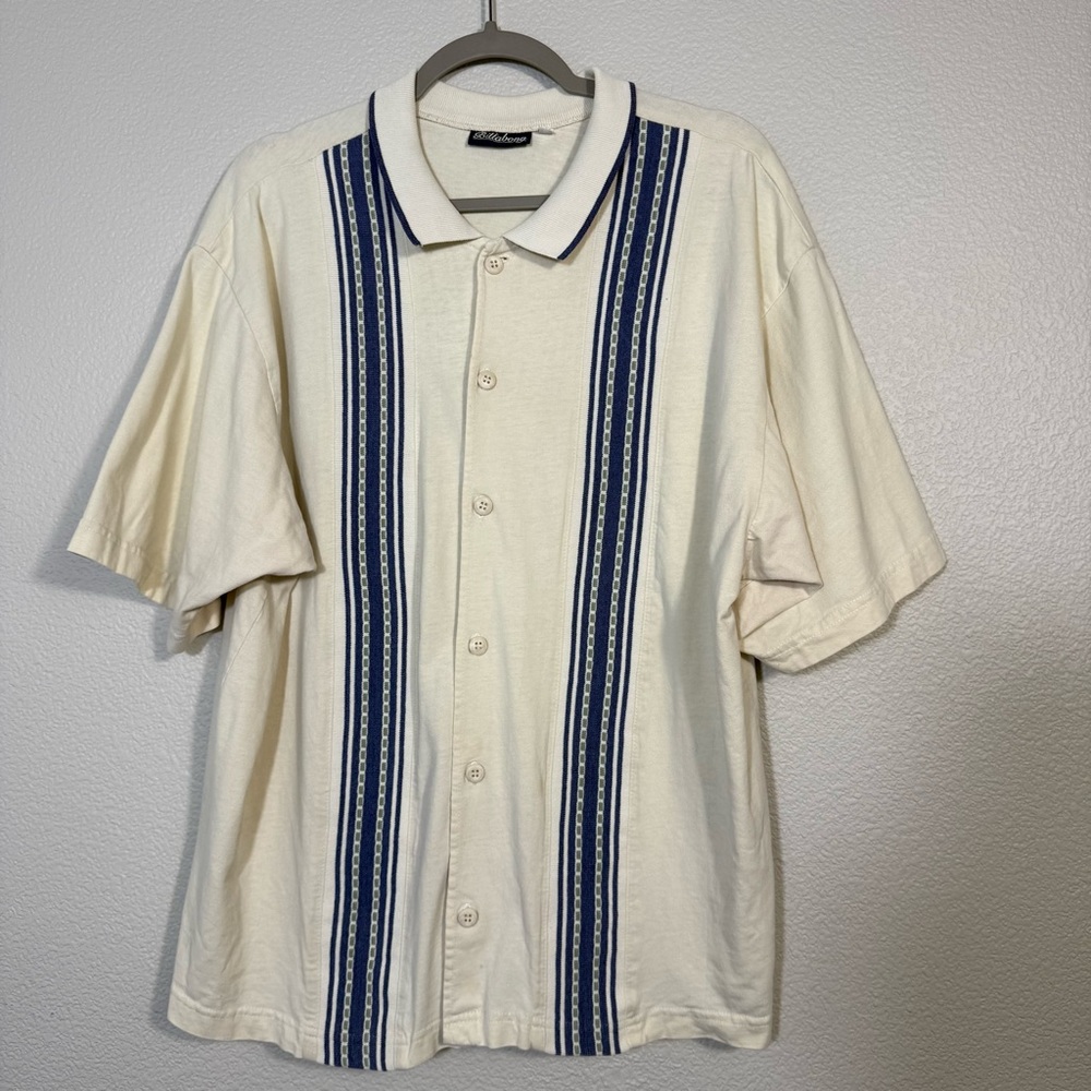 Billabong Cream Polo with Navy Vertical Stripe vintage look